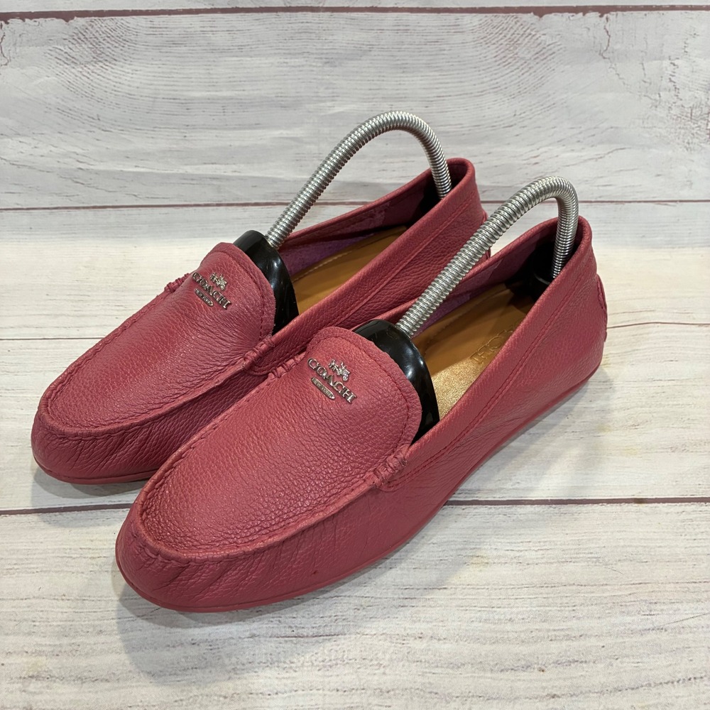 Coach Mary Lock Up Loafers Womens 9B Berry Pink Pebbled Leather Silver Logo